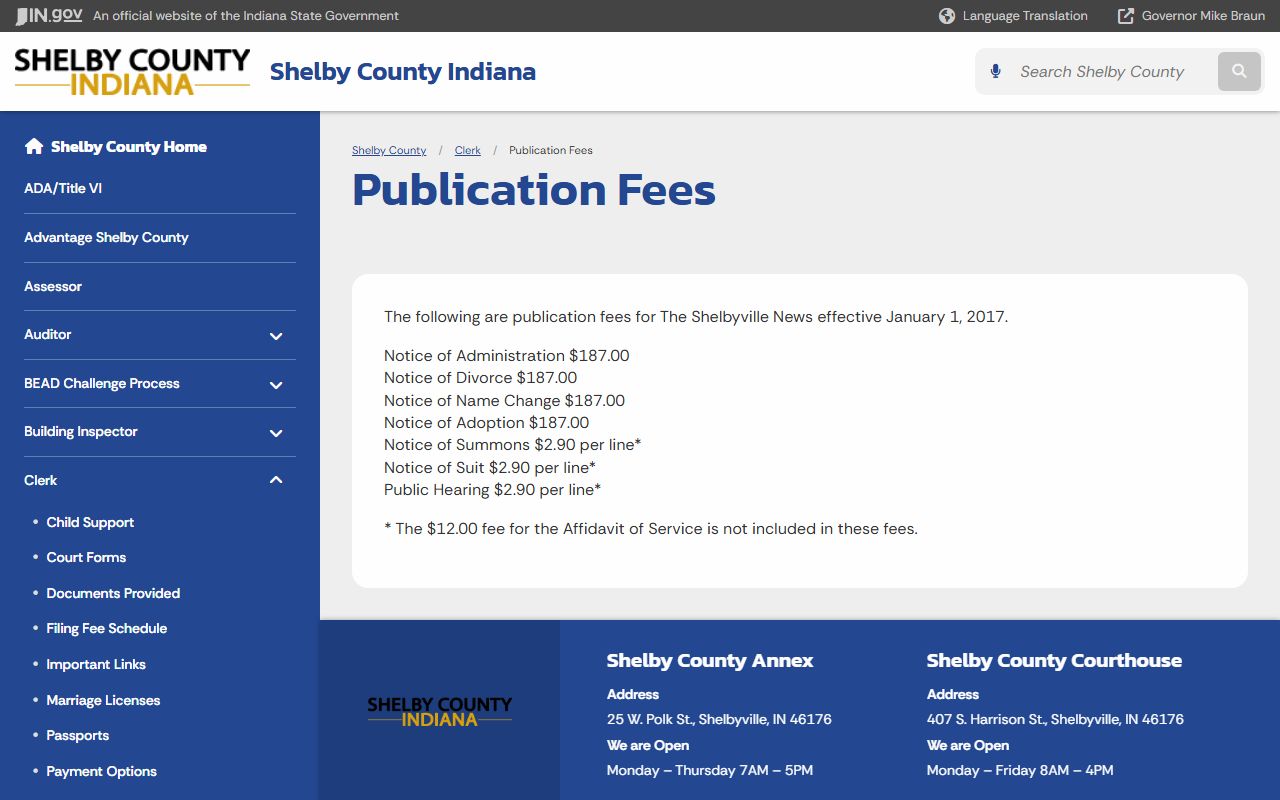 Shelby County Clerk publication fees for probate records