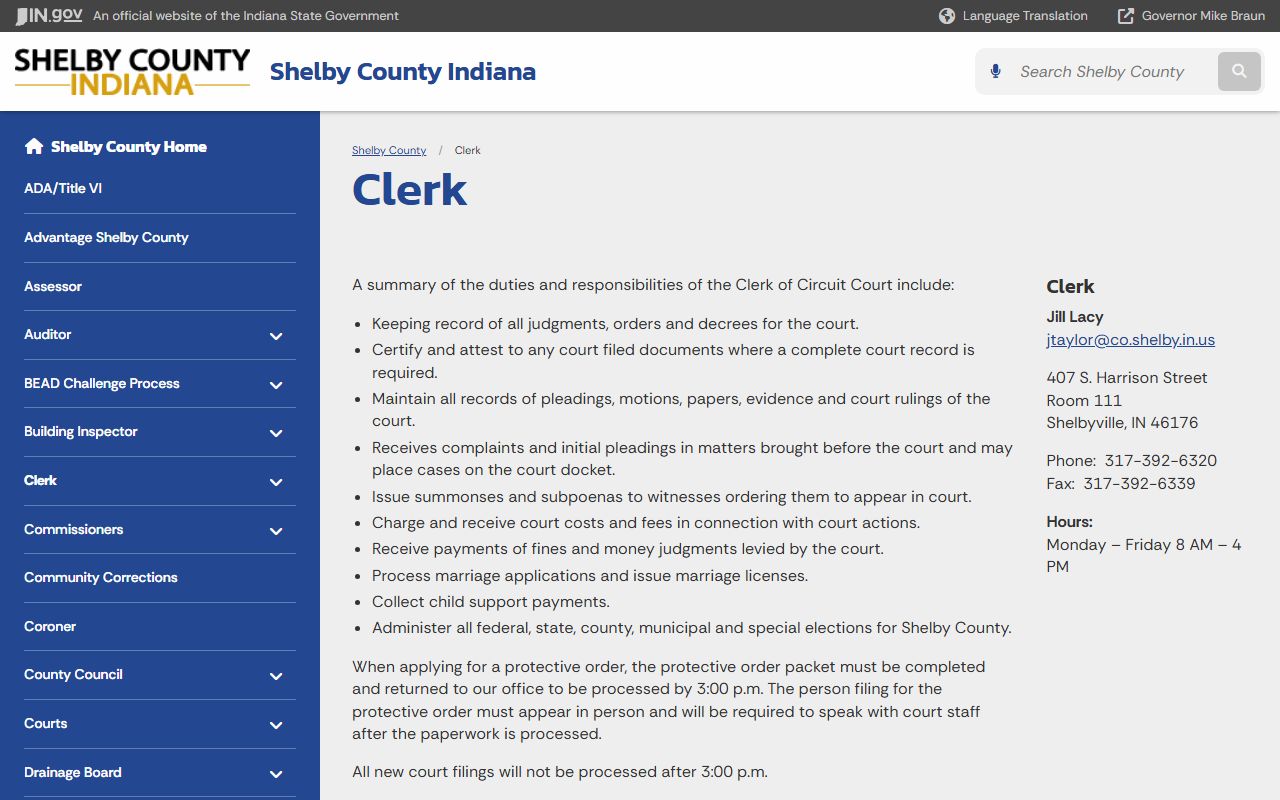 Shelby County Clerk records office contact page