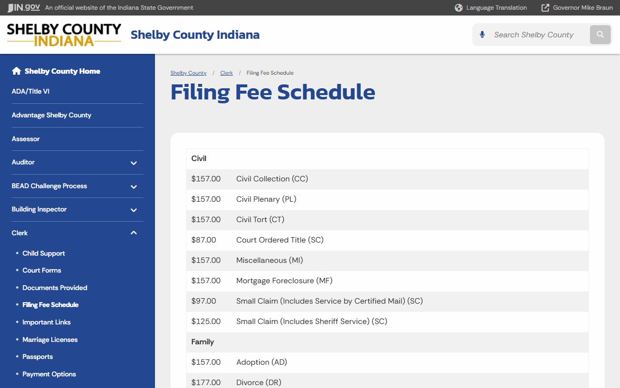 Shelby County Clerk filing fee schedule