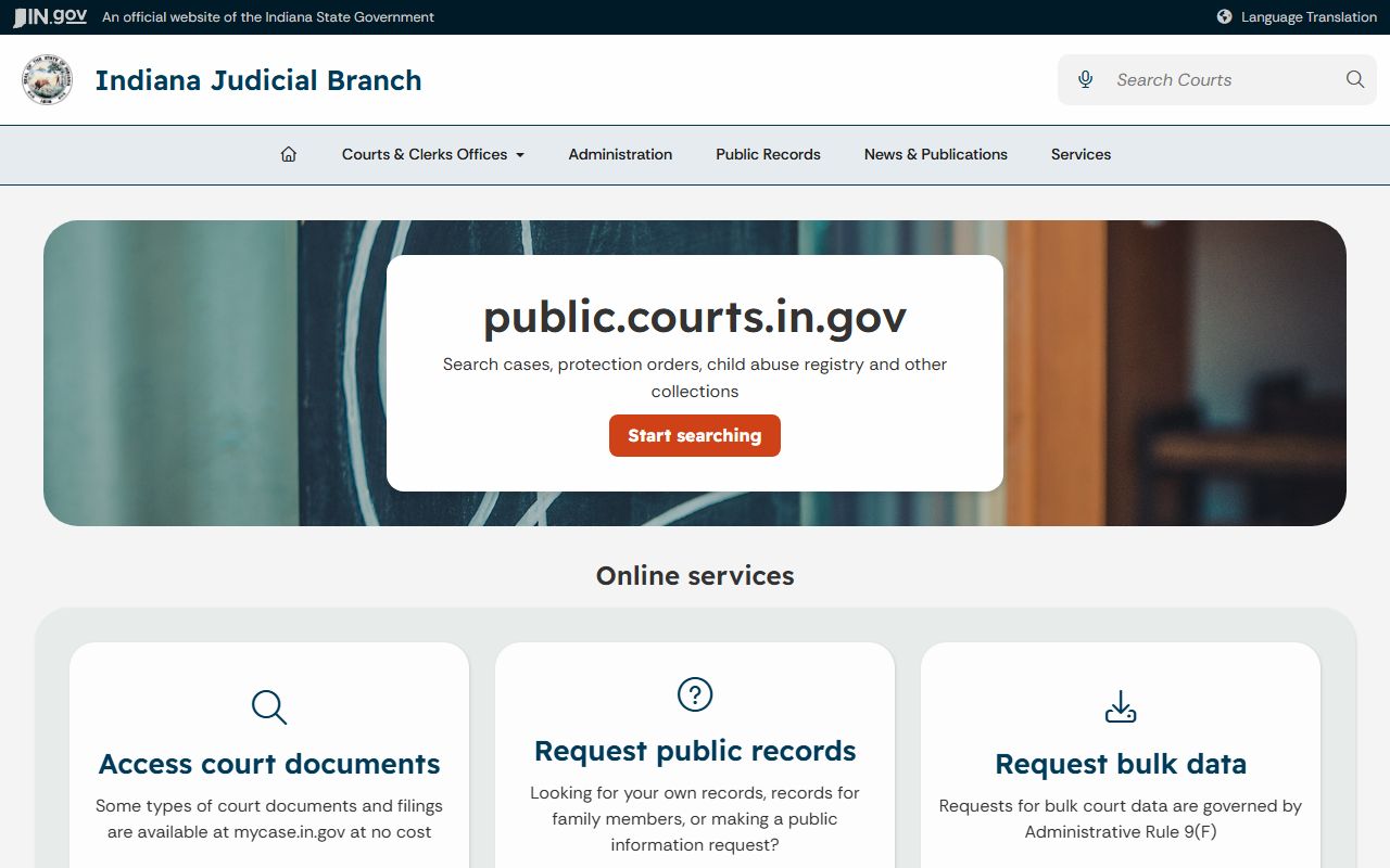 Shelby County court records Indiana Judicial Branch public records page