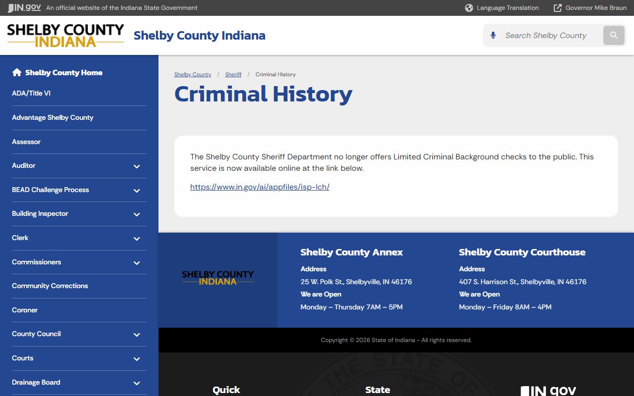 Shelby County arrest records and Sheriff criminal history checks