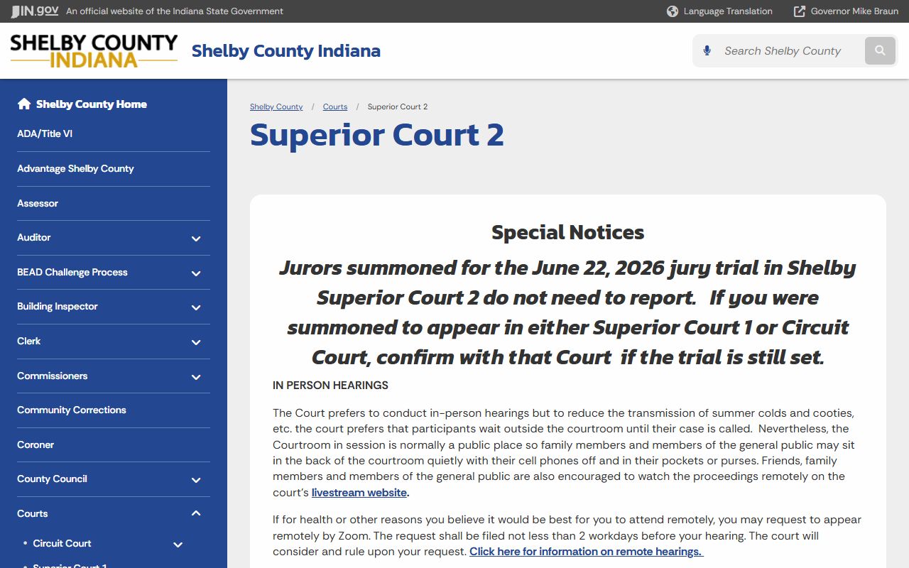 Shelby County Superior Court 2 court records