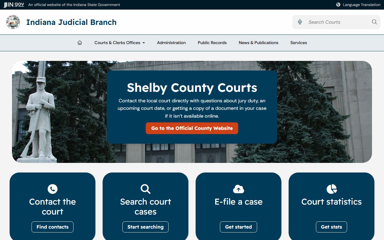 Shelby County court records Indiana Judicial Branch directory