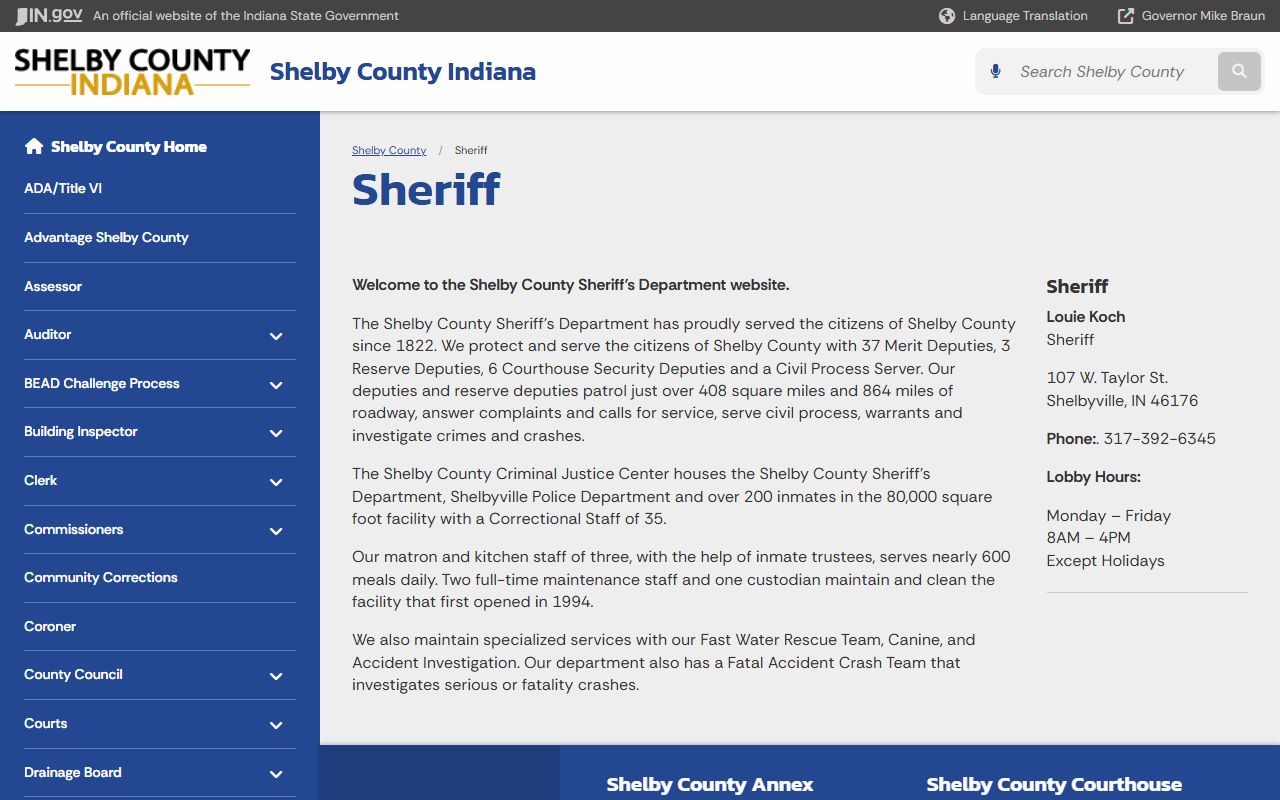 Shelby County inmate records sheriff department official page